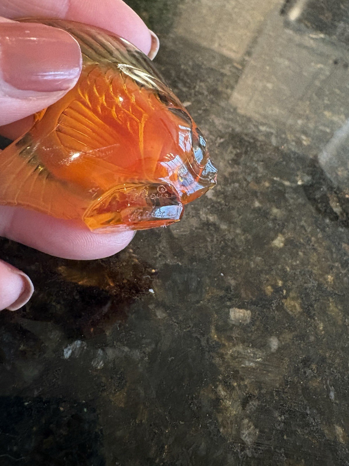 Lalique Amber Crystal Fish On 2” Unattached Pedestal