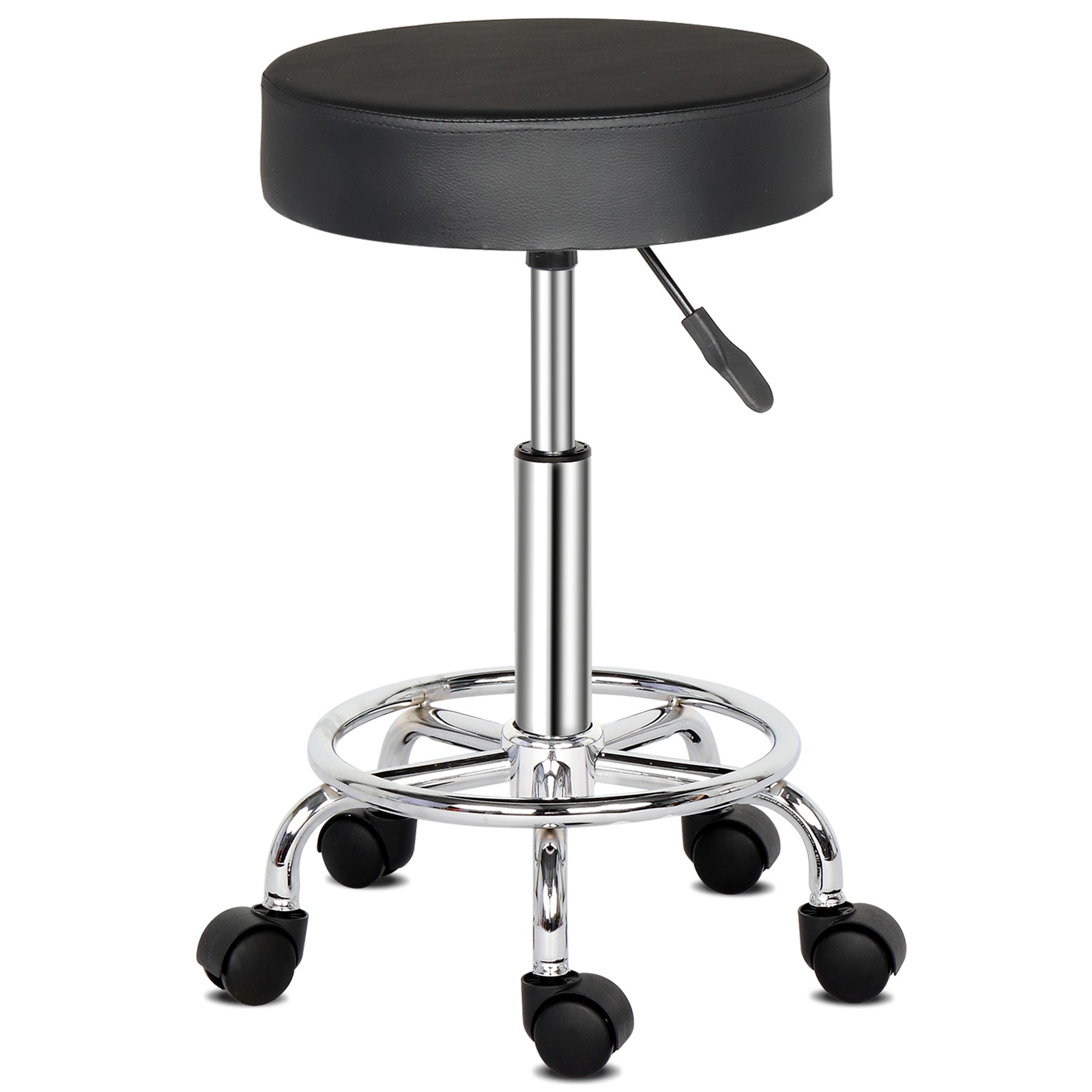 Rolling Garage Stool Adjustable Mechanic Work Shop Salon PU Leather Swivel Seat