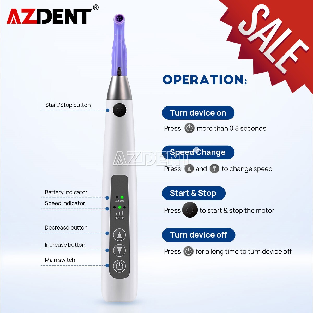 AZDENT Dental Cordless Hygiene Prophy Polishing Handpiece 360° Swivel