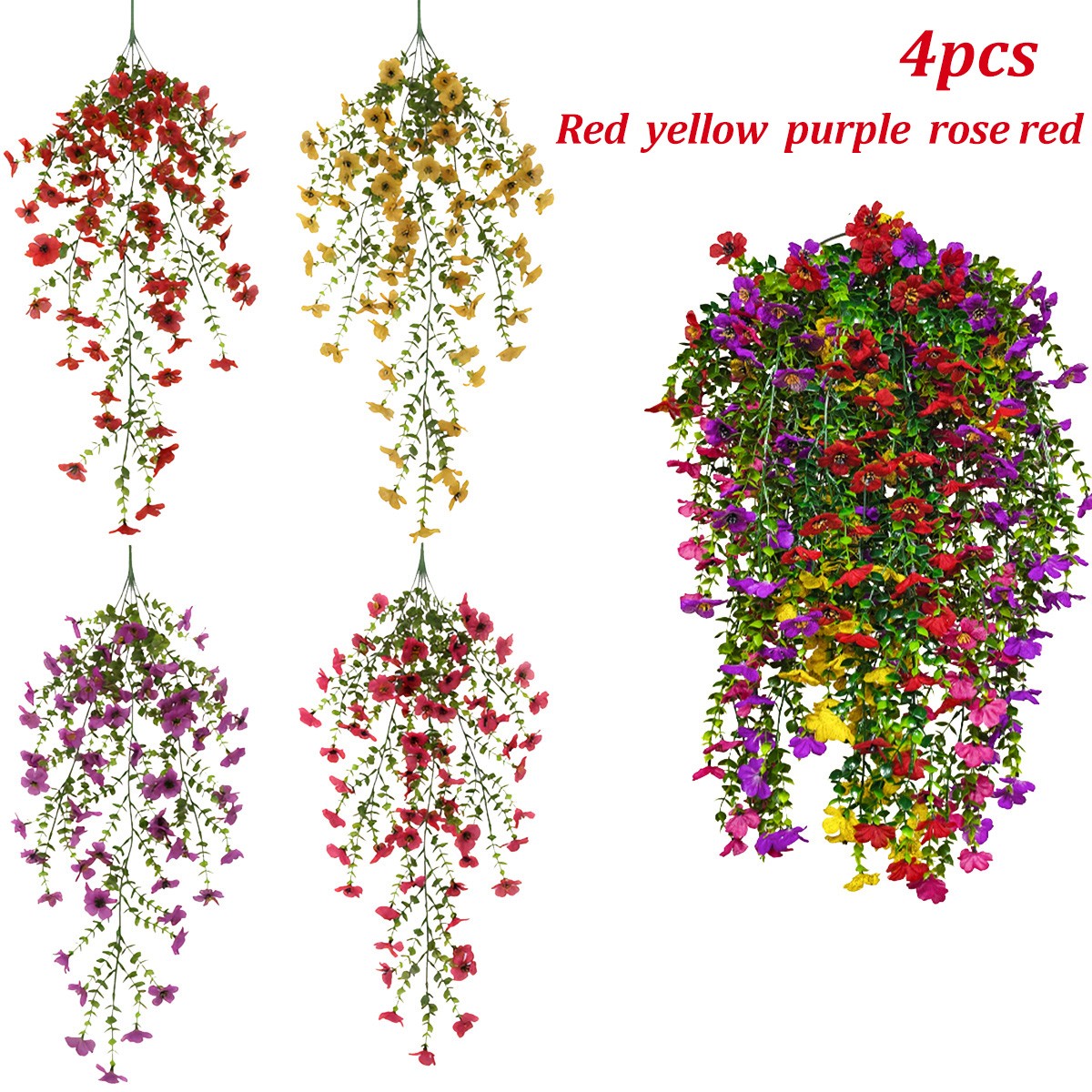 4PCS Artificial Violet Vines UV Resistant Hanging Flowers Plant In/Outdoor Decor