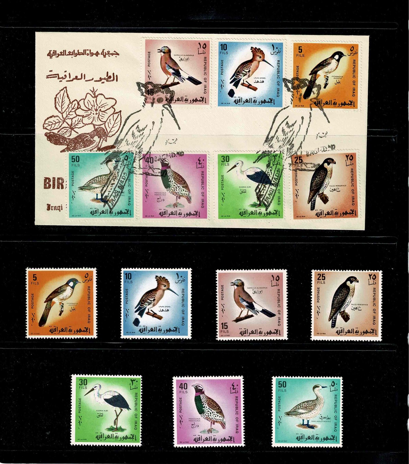 IRAQI BIRDS(1968).FIRST DAY ISSUE ENVELOPE+FULL SET CONSIST FROM 7 STAMPS .