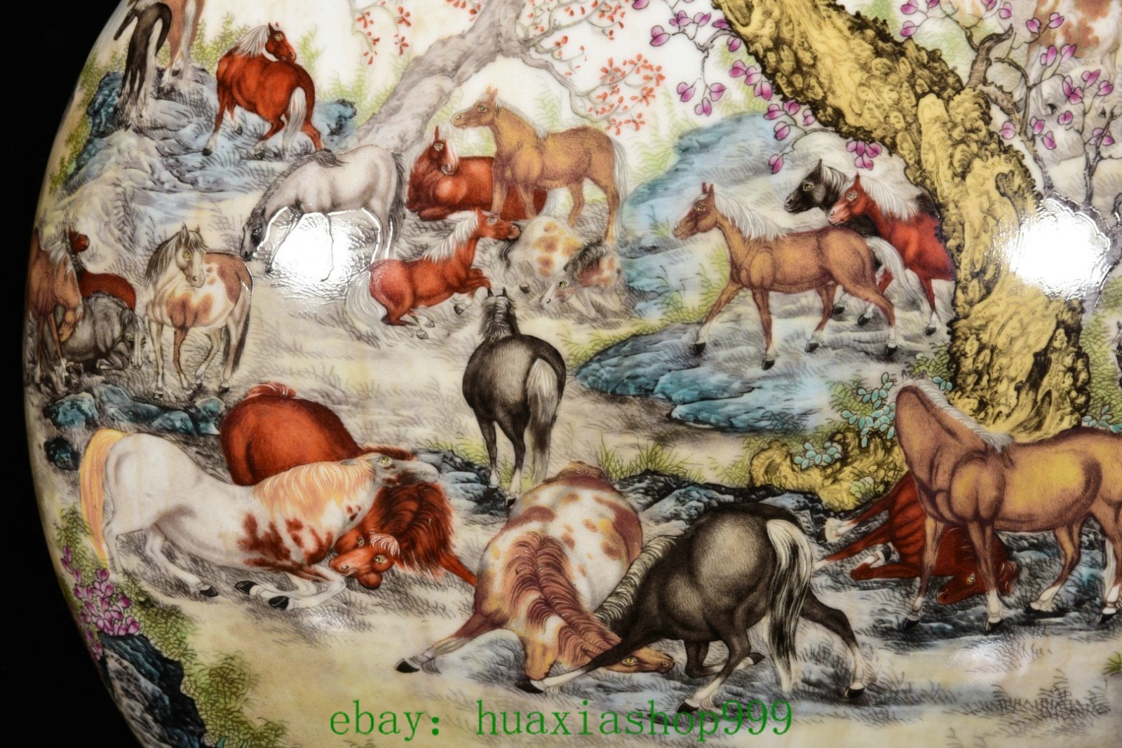 21.6"Enamel Color Porcelain Gilt Cattle Cow ox Bull Double Beast Ear Bottle Vase