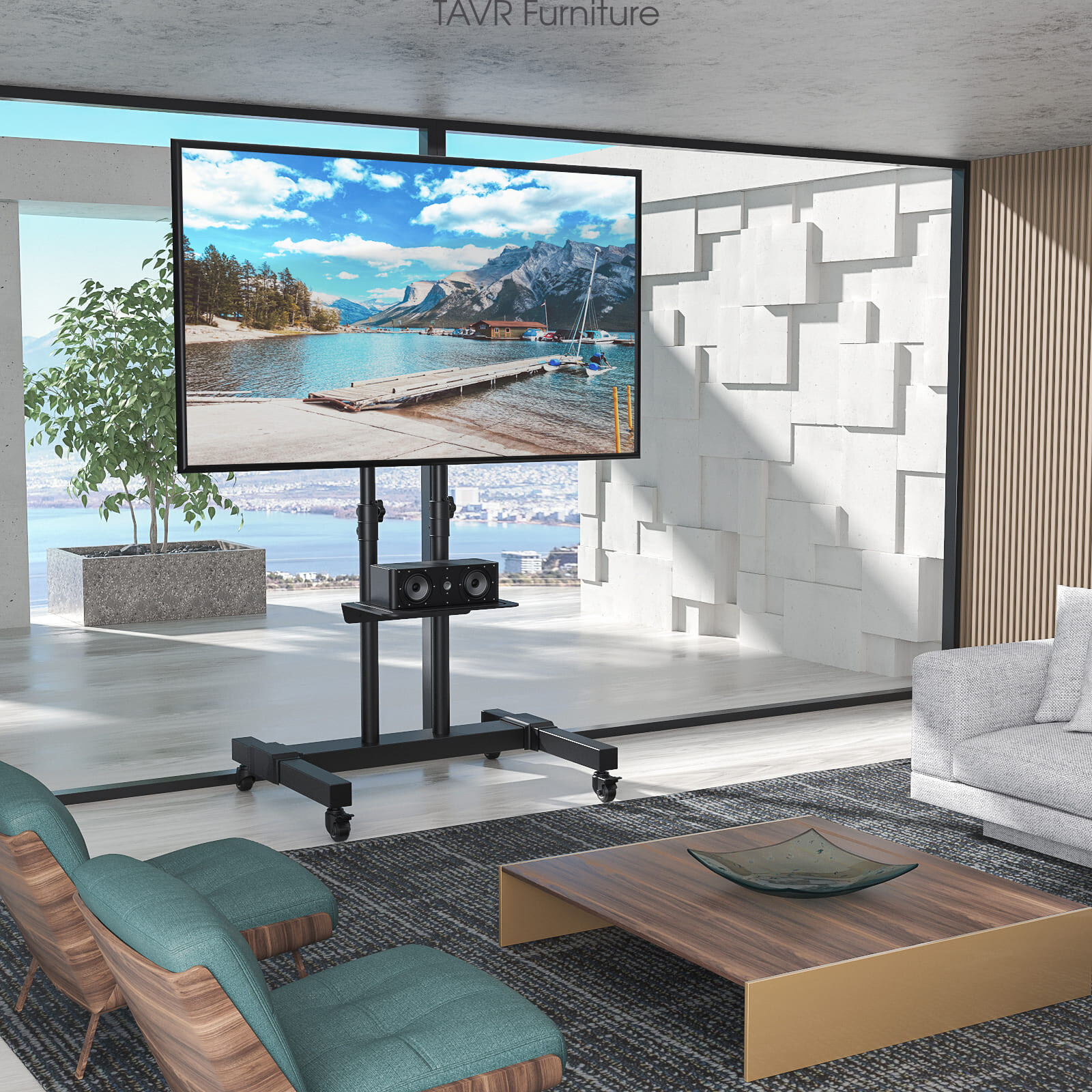 TAVR Tall Rolling TV Stand TV Cart with Wheels for 32 to 85 Inch Flat Panel TVs