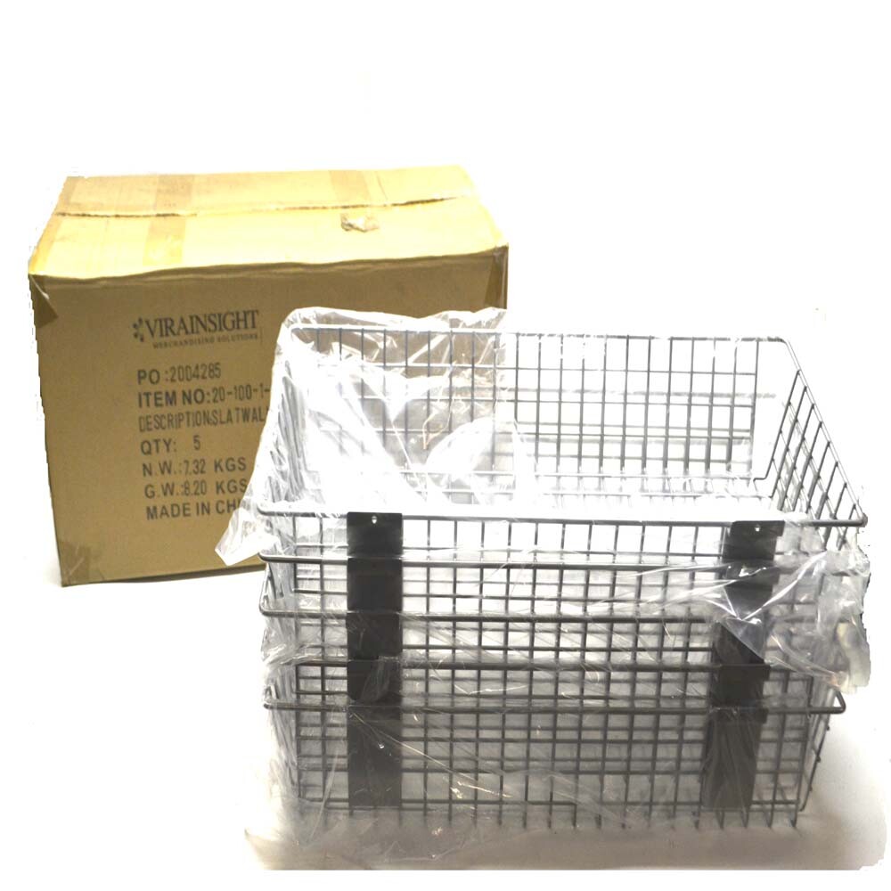 5Pc Slatwall Basket Wire Metal Steel Wall Mount Hanging Storage 23" x 10" x 4"