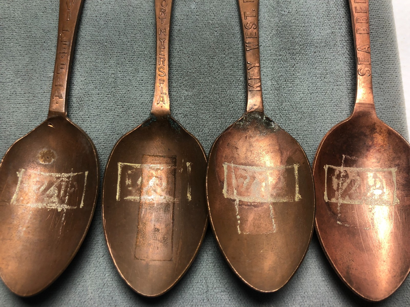 Vintage 1900's Florida Souvenir Copper Spoons Old Hotels - Lot of 6