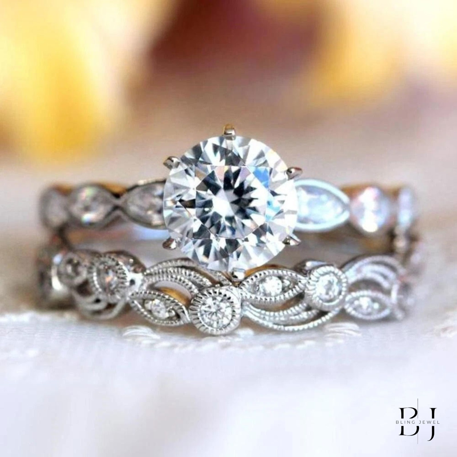 1.80 CT Round Cut VVS1 Moissanite Wedding Bridal Ring Set Solid 14K White Gold