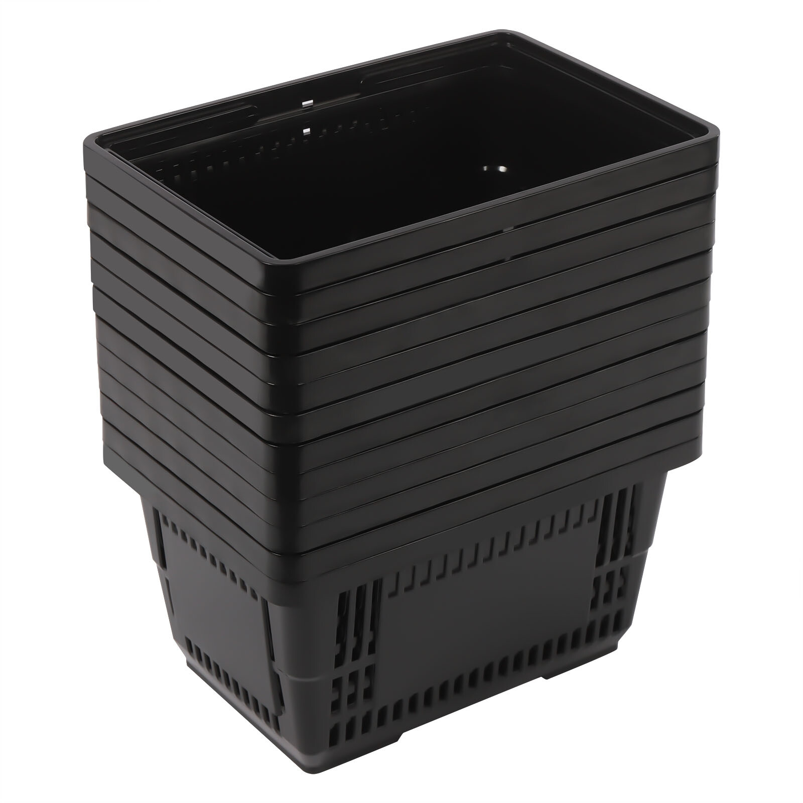 12 PCS Black Plastic Shopping Basket for Market Grocery Retail Store + Handles