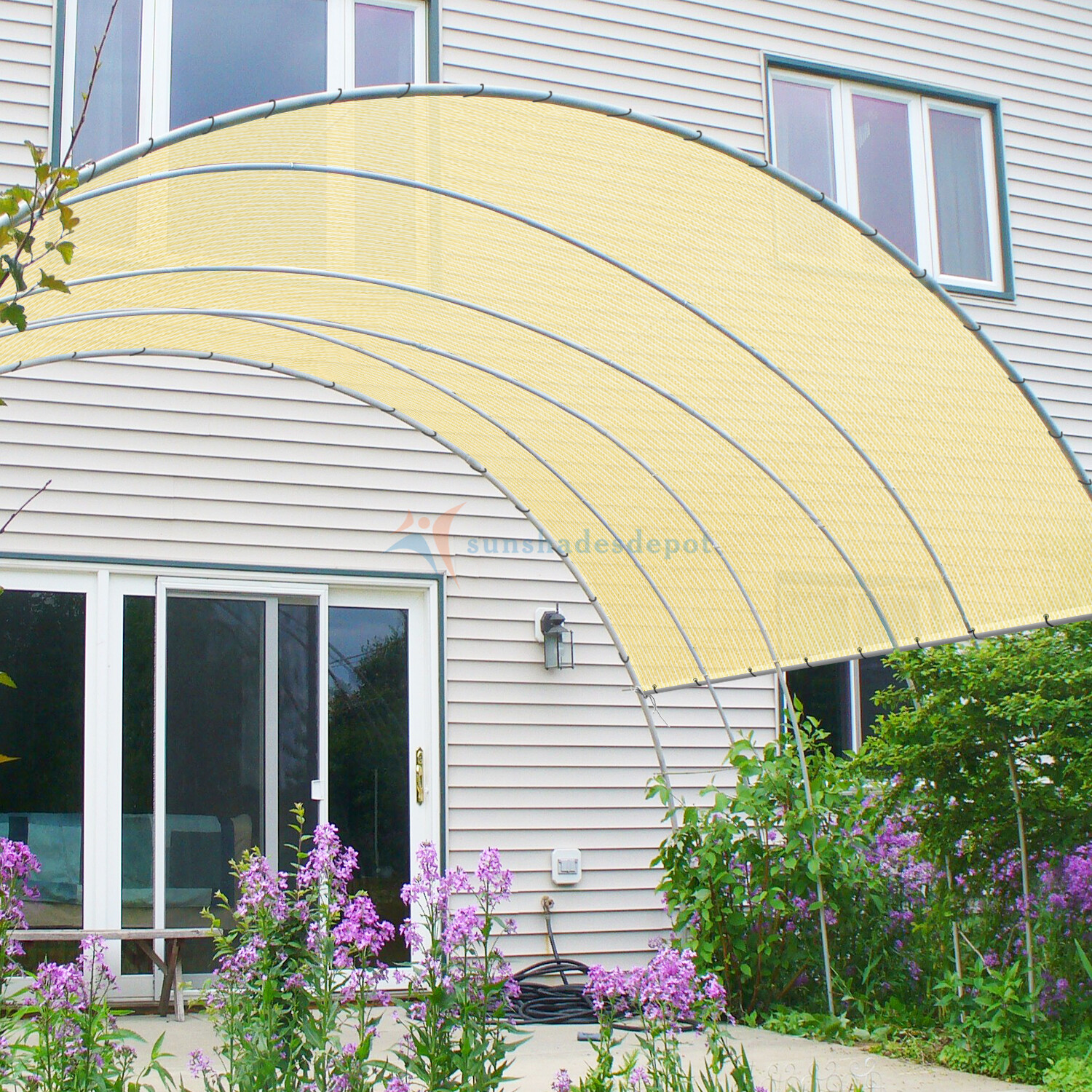 TANG Beige Straight Side Rectangle Permeable Sun Shade Patio Canopy w Grommets