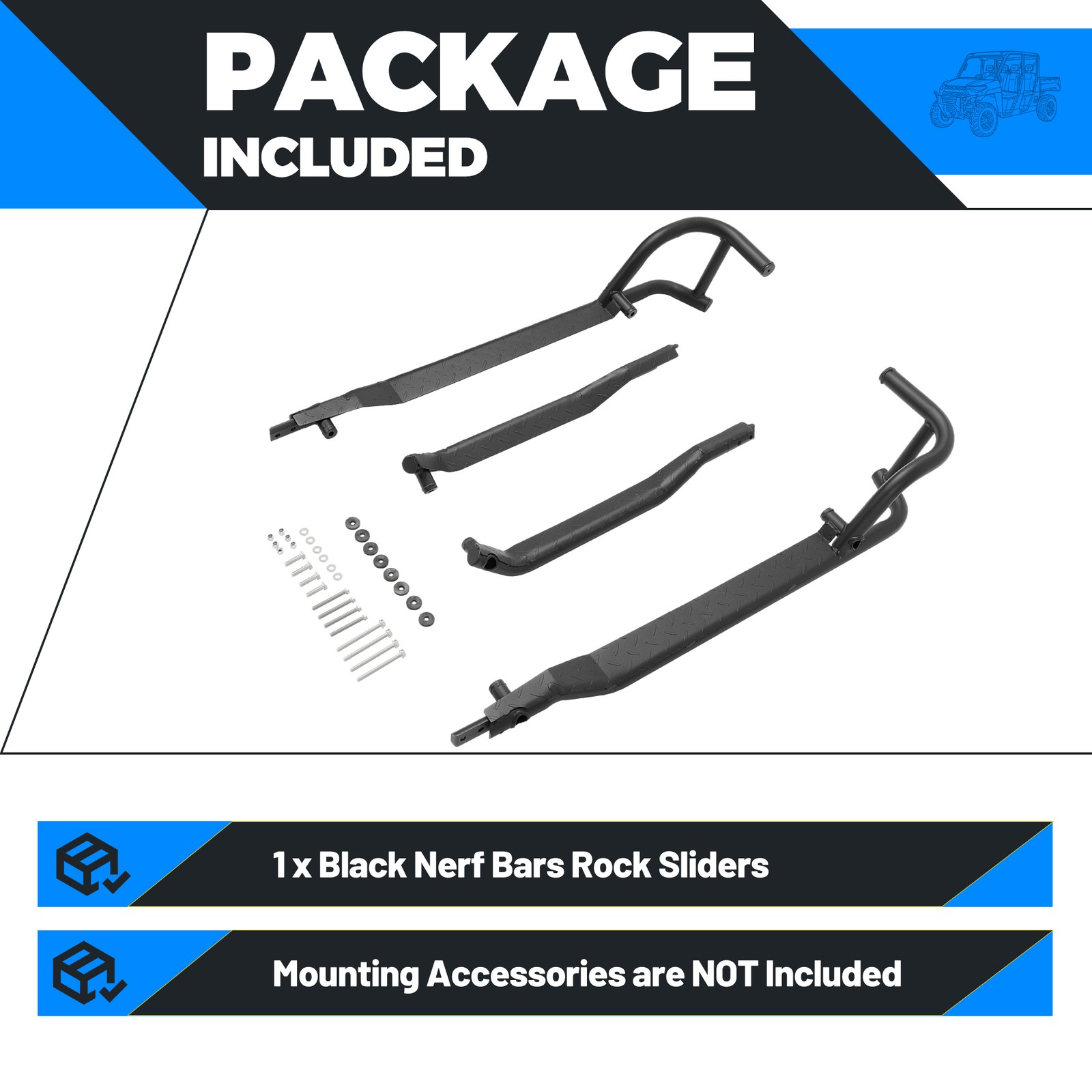 For Polaris Ranger Crew XP 1000 2019-25 24 UTV Rock Sliders Nerf Bars Side Steps