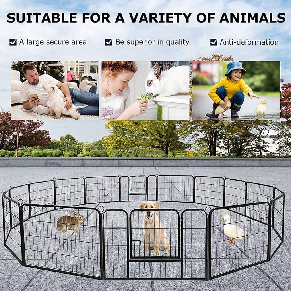 Dog Playpen Pet Dog Fence 24"/ 32" /40" Height 8/16/24/32 Panels Metal Dog Pen