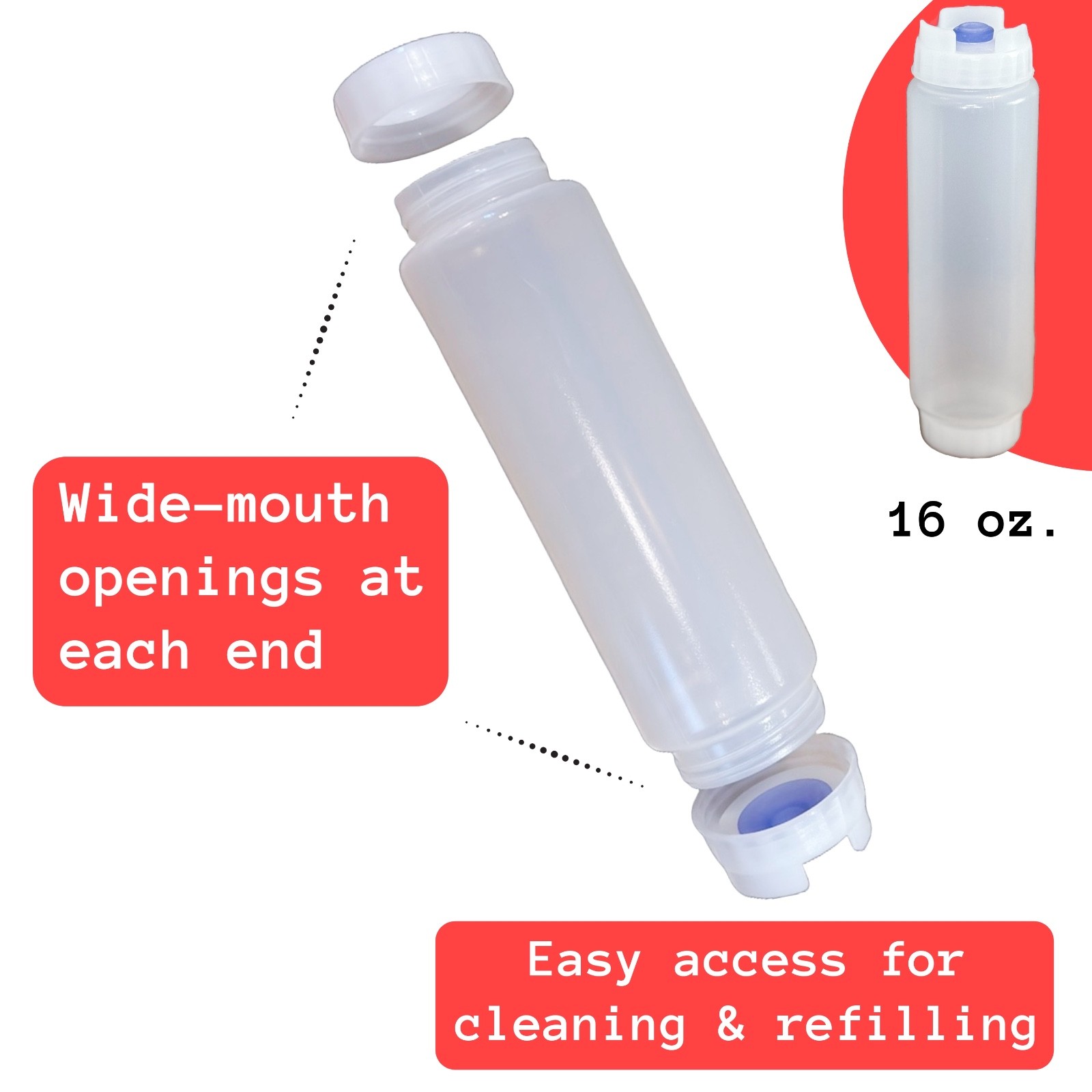 FIFO 16 oz. Condiment Squeeze Bottles w/ Large Dispensing Valve, 2 Count