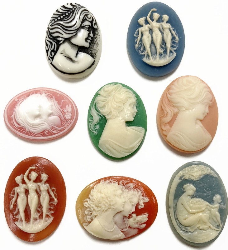 15 Vintage Acrylic Cameos (Hong Kong, Japan, West German) DIY Jewelry Making C81