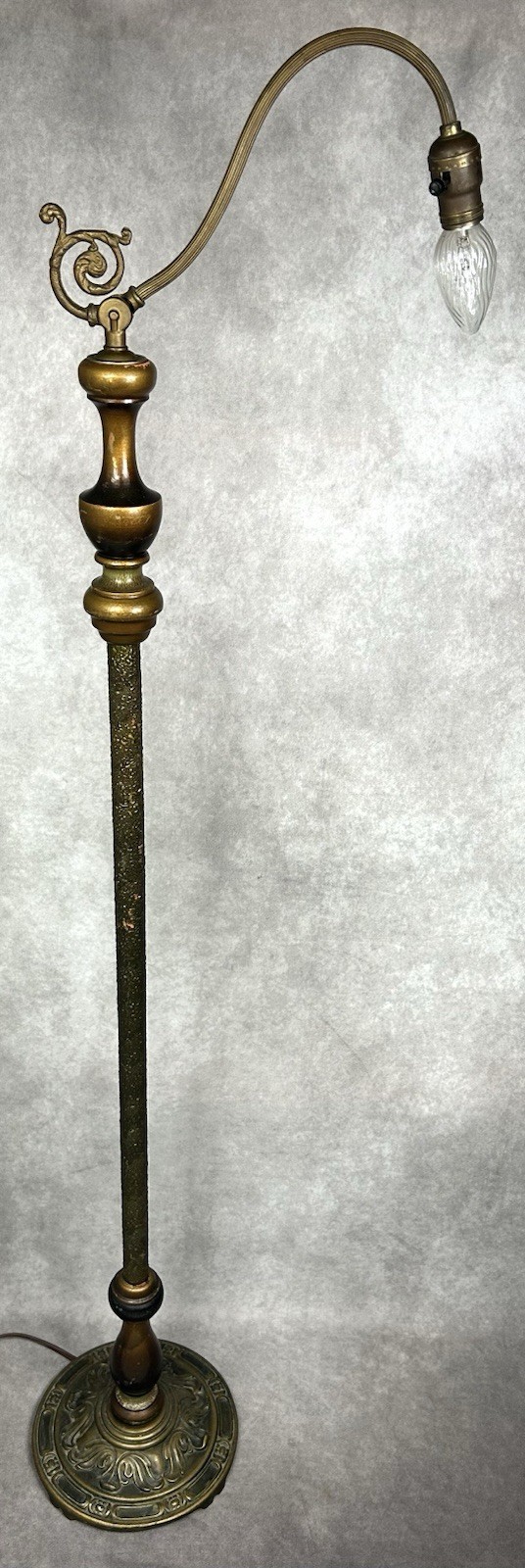 Antique Art Deco Floor Lamp Bridge Arm Unique Painted Wood Column Cast Iron 5 Ft