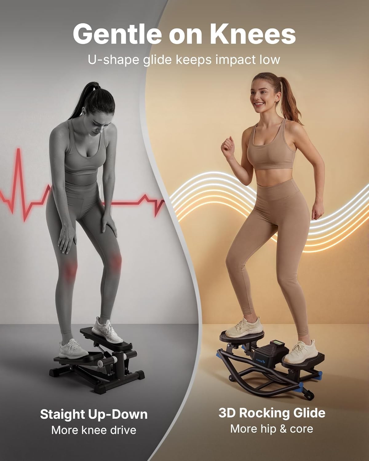 MERACH Rocking Steppers for Exercise 3D Motion Stair Stepper w/ Resistance Bands