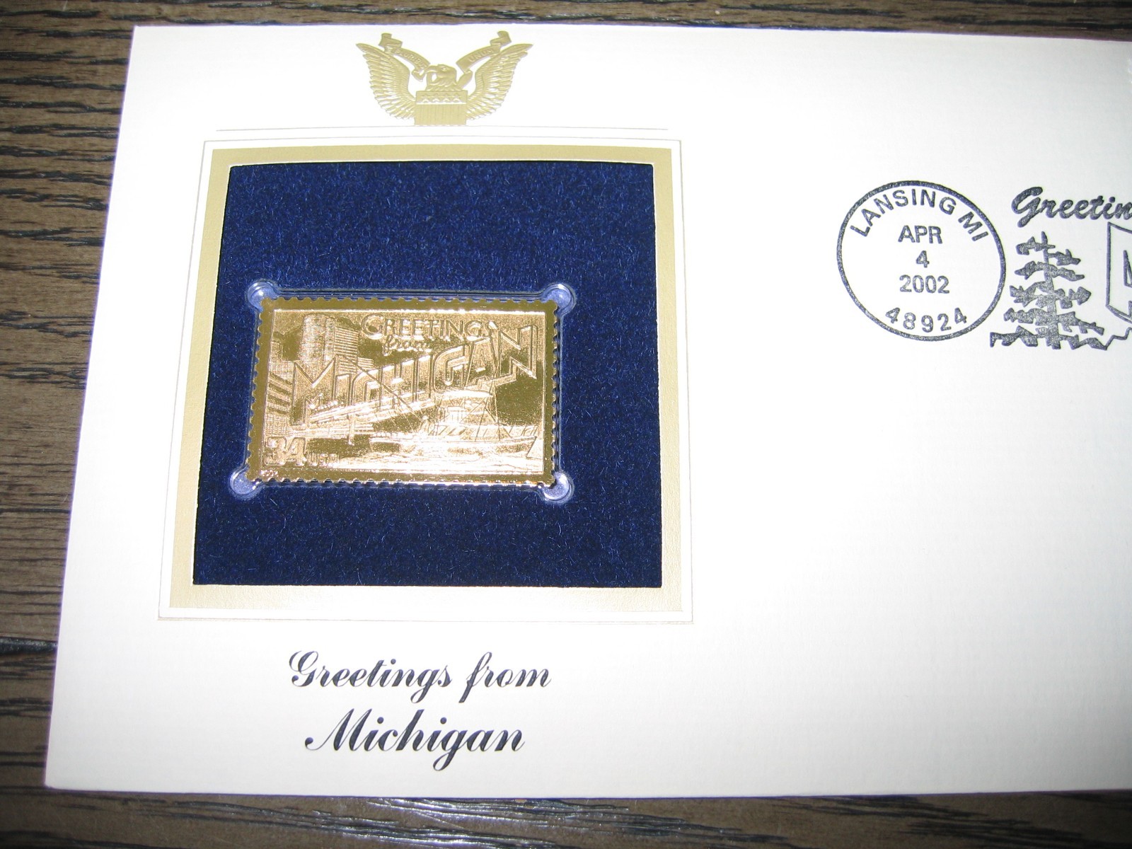 2002 MICHIGAN Greetings From America replica Gold Stamp Golden COVER
