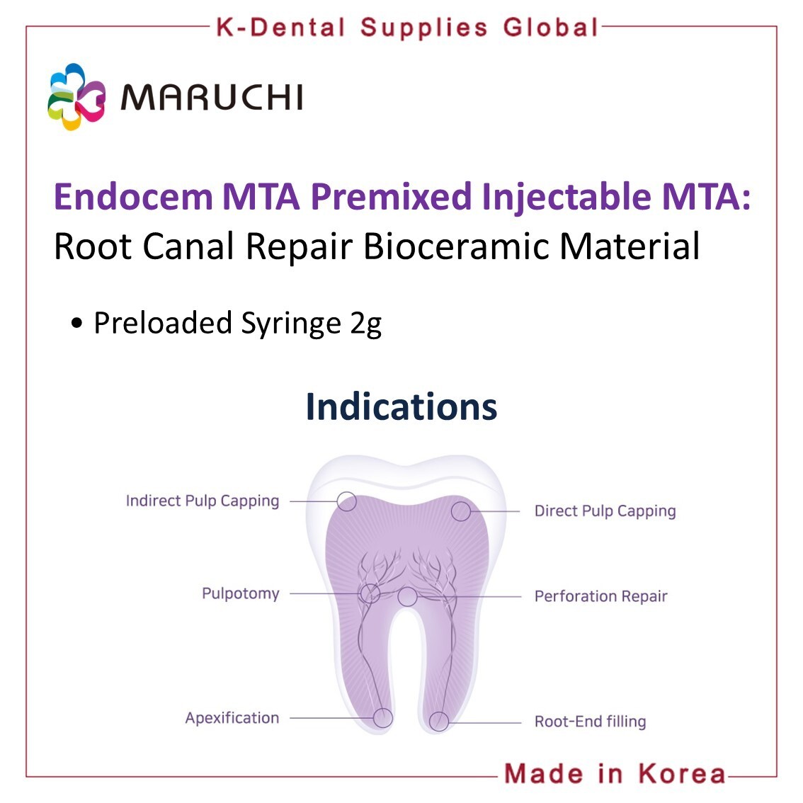 MARUCHI ENDOCEM MTA BioCeramic Premixed Injectable material (1 x 2g syringe)