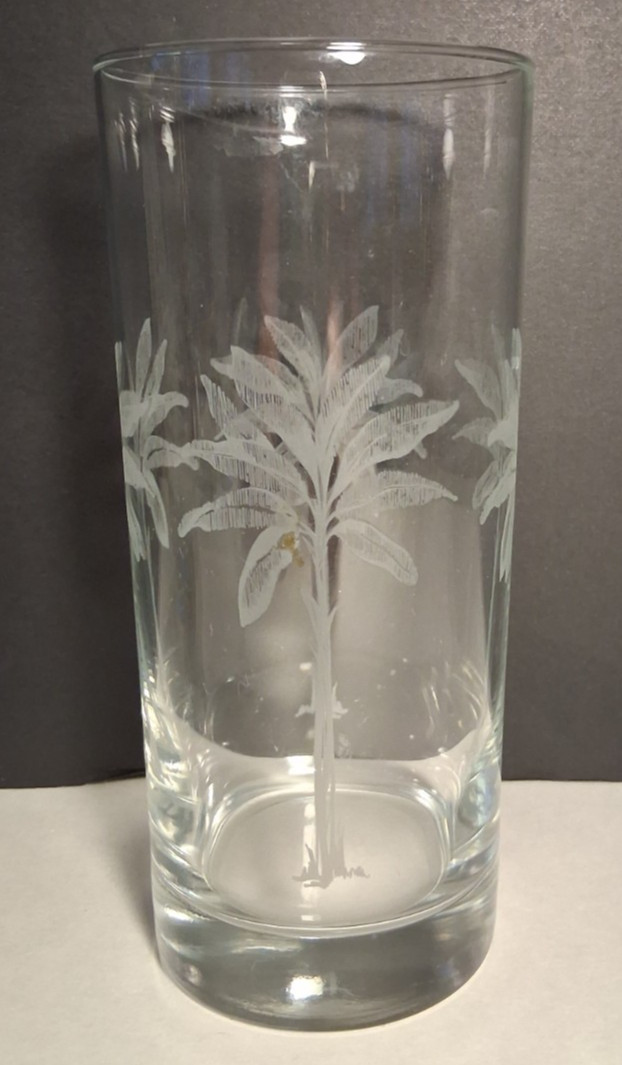 Tropical Beach Theme Glasses Set of 4 Palm Trees Retro 6-1/4" Tall 2 3/4" Dia.