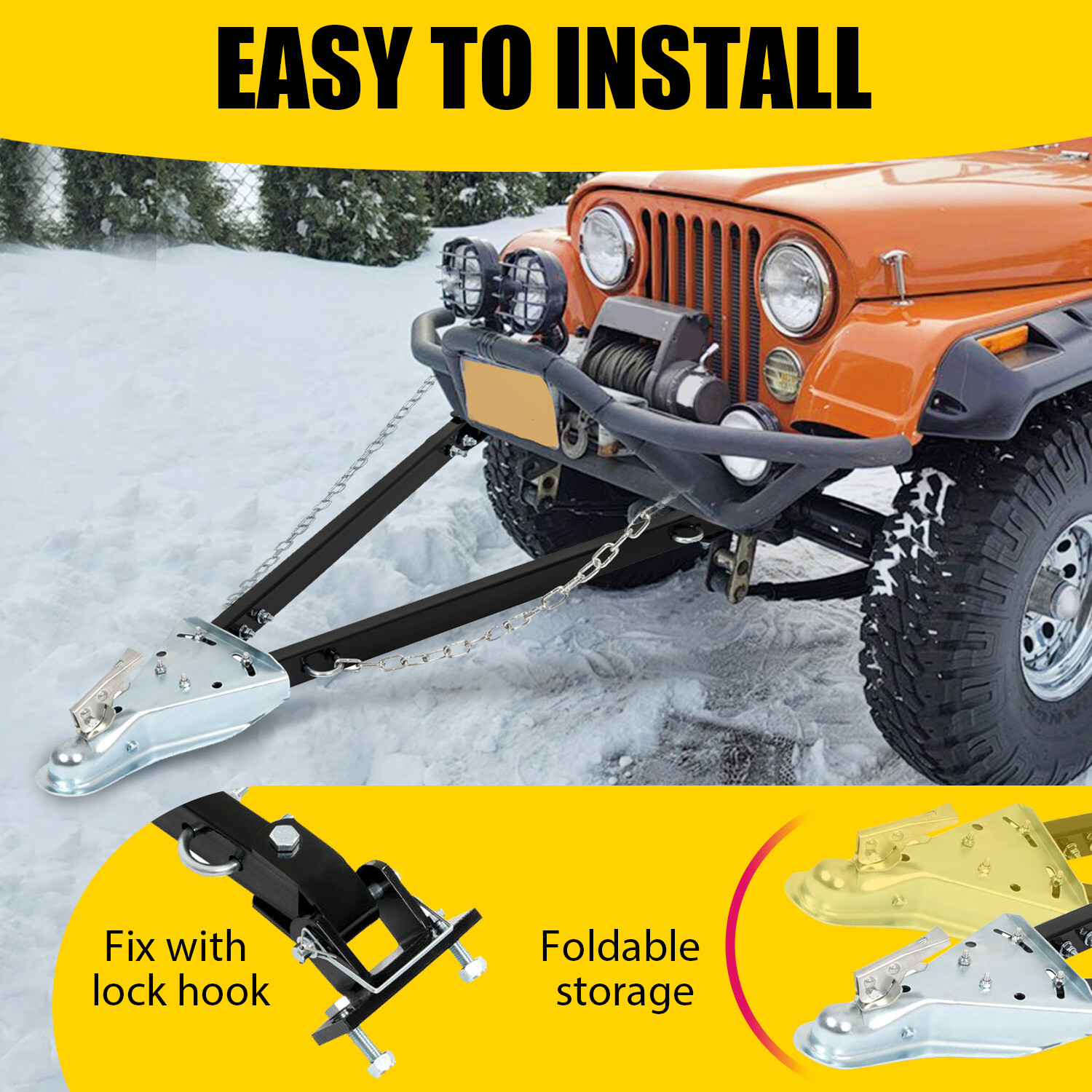 Adjustable Tow Bar 5500lbs w/Safety Chain 24" to 41" Wide For Camper RV Trailer