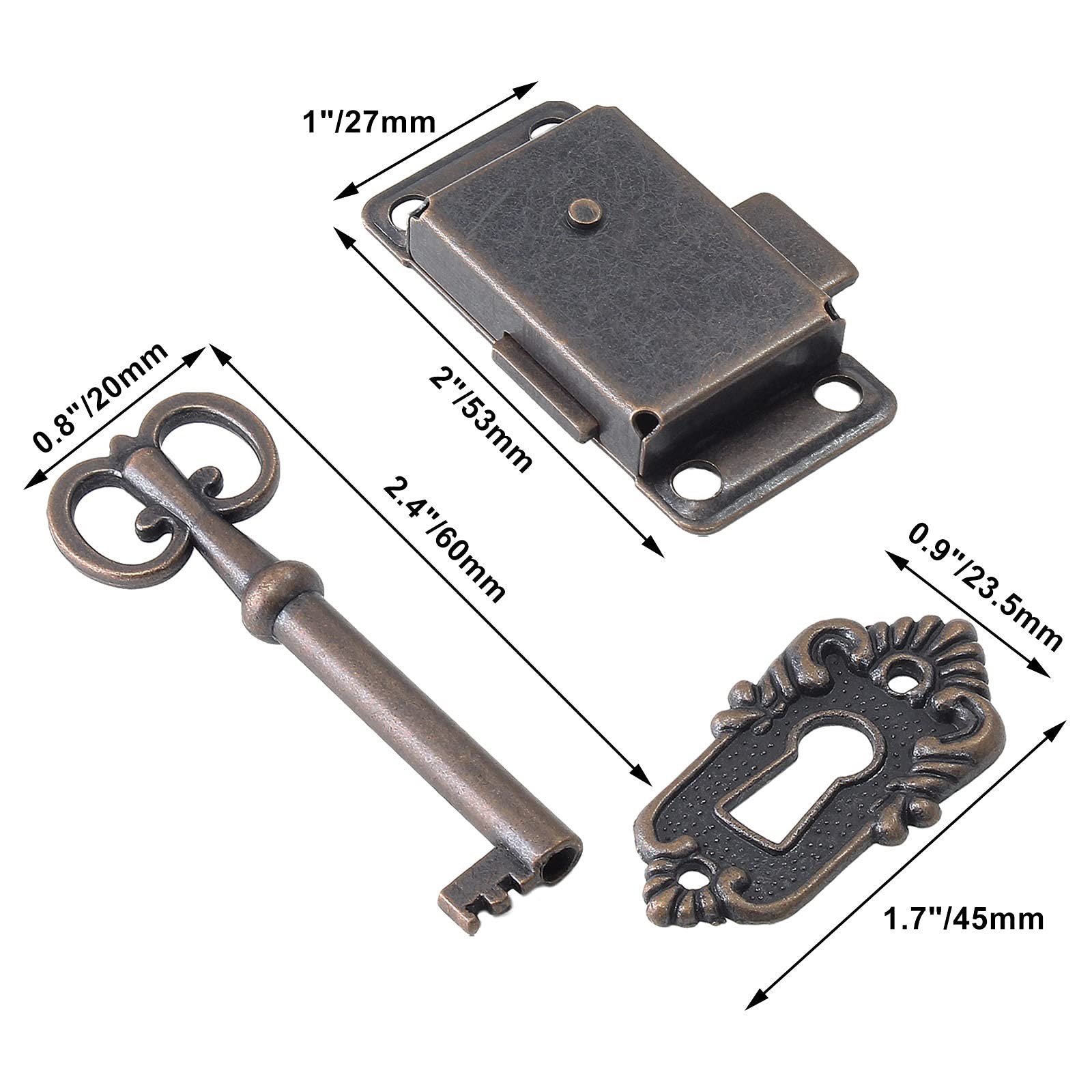 Antique Cabinet Lock Flush Mount Box Lock for Furniture Repair Hardware PC