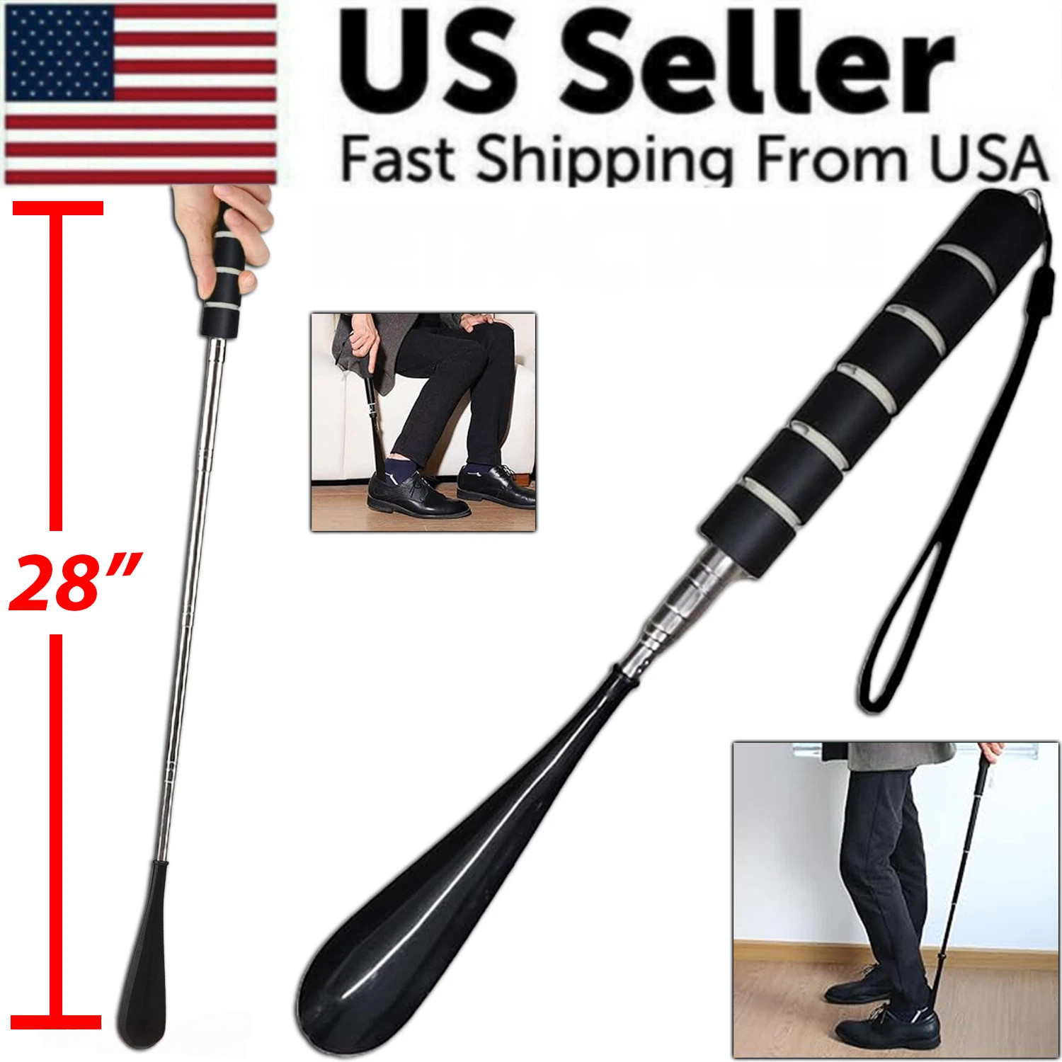 Shoe Horn Extra Long Handle Stainless Steel 28" Handled Metal Shoehorn Horns