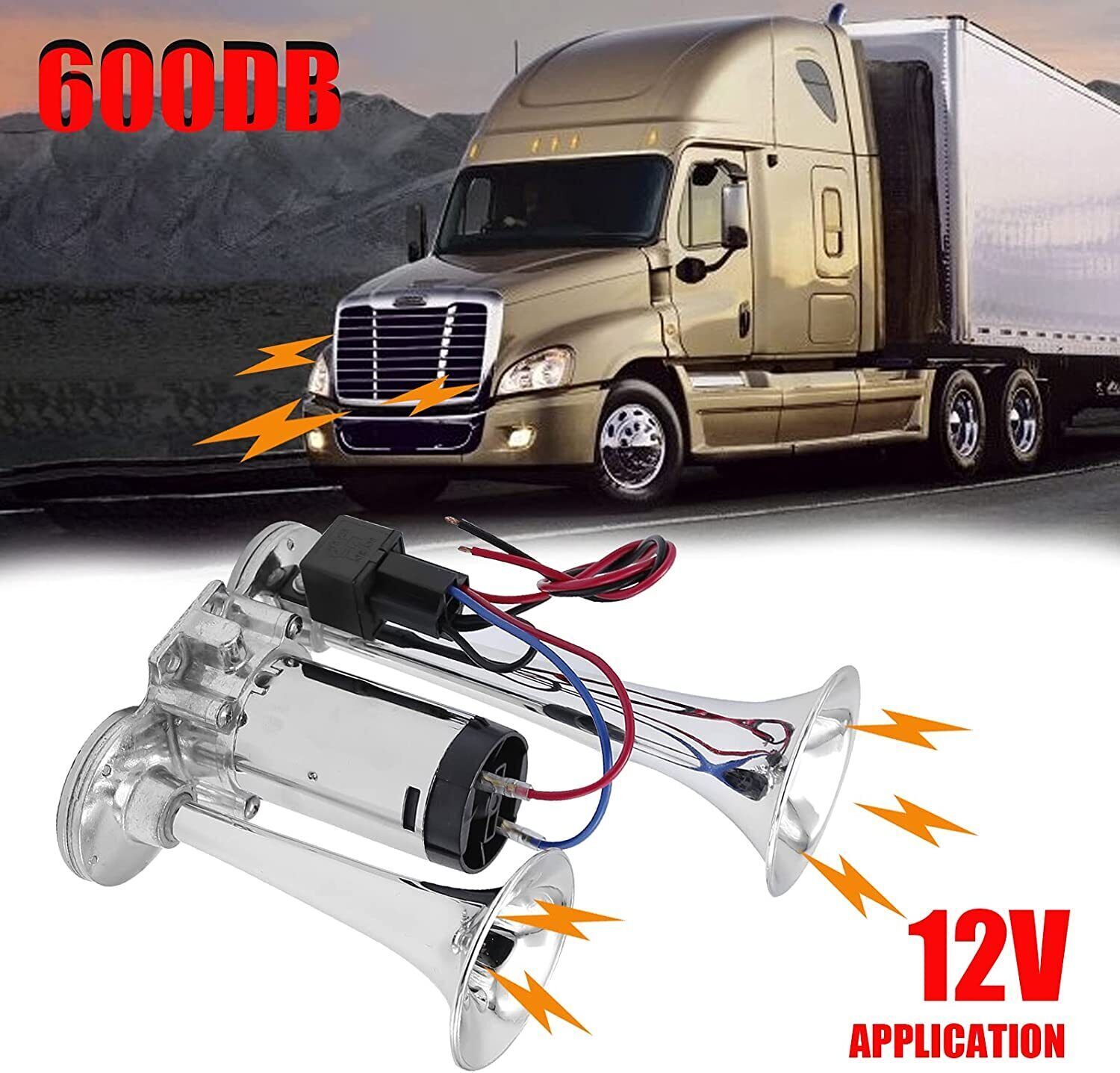 Super Loud Air Electric Horn 600DB 12V Dual Trumpet Car Truck Boat Train Speaker
