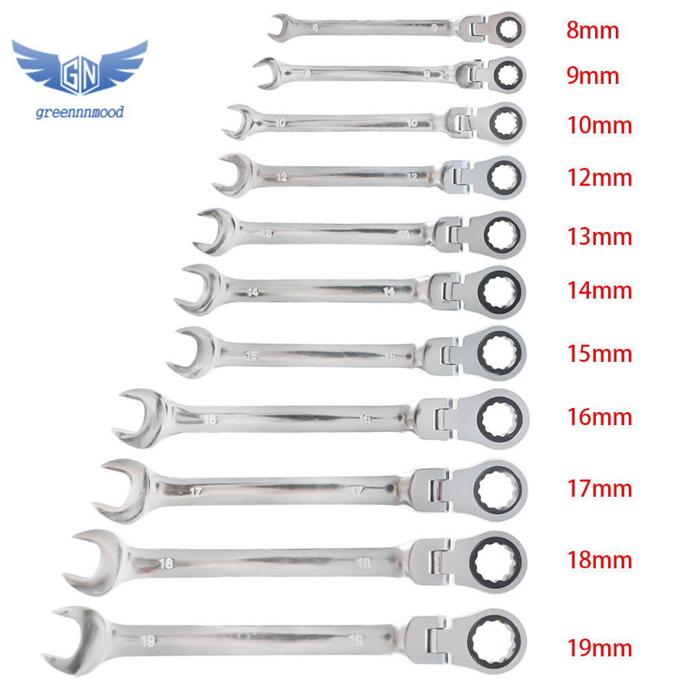 12pc Metric Flexible Head Ratcheting Wrench 8-19mm Combination Spanner Tool Set