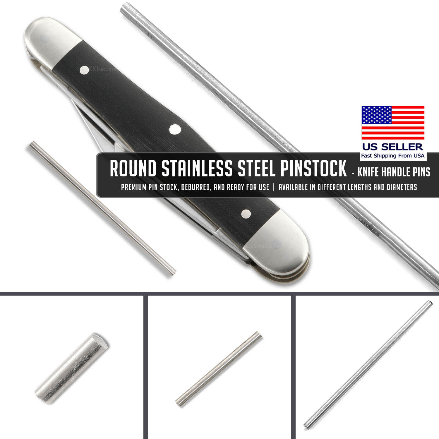 Round Stainless Steel Pinstock - Knife Handle Pins - 18 Different Sizes