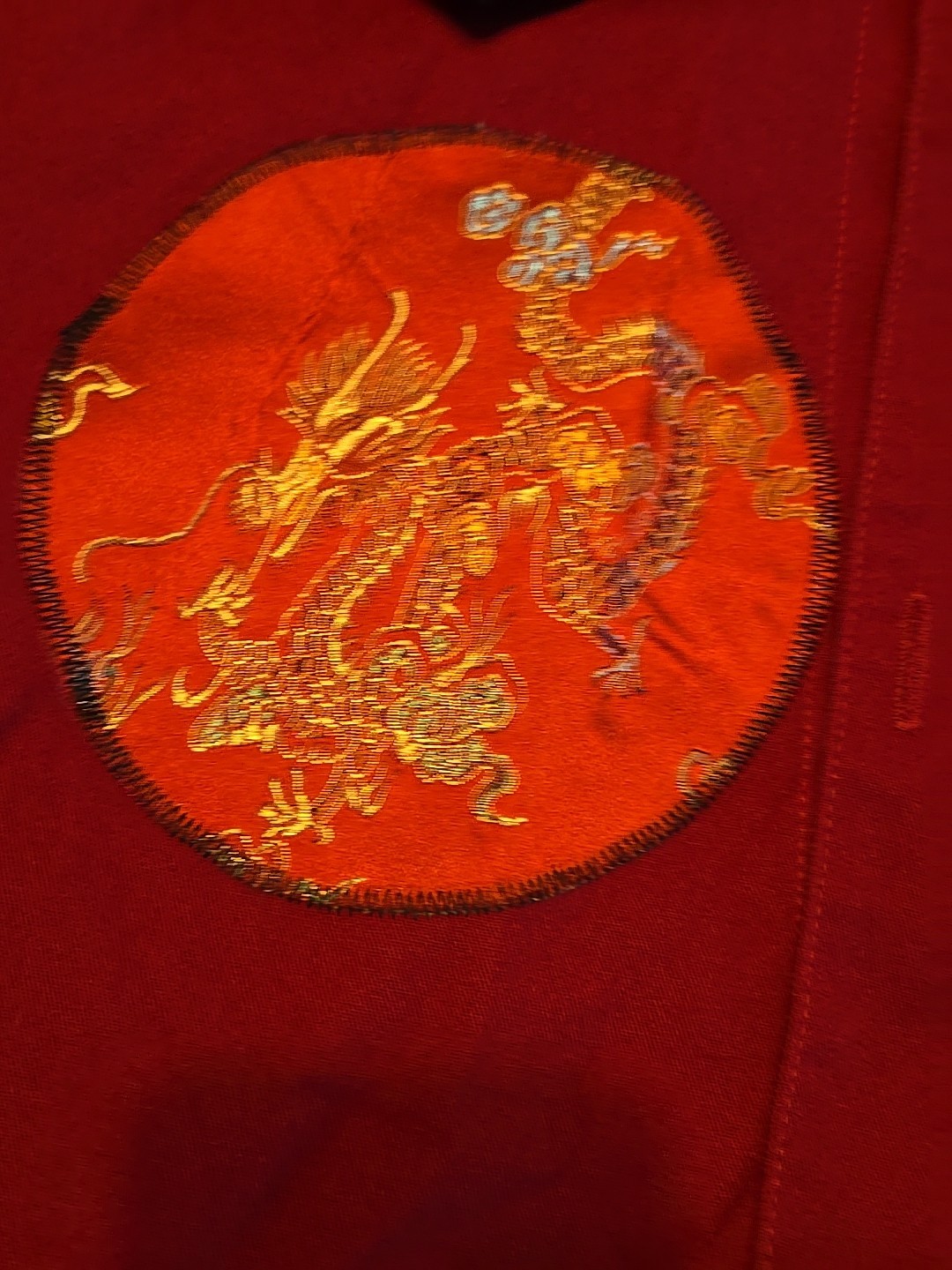 MERCER CULINARY Red Chef Jacket Coat Asian Dragon Cook Med RN# 142955 Used