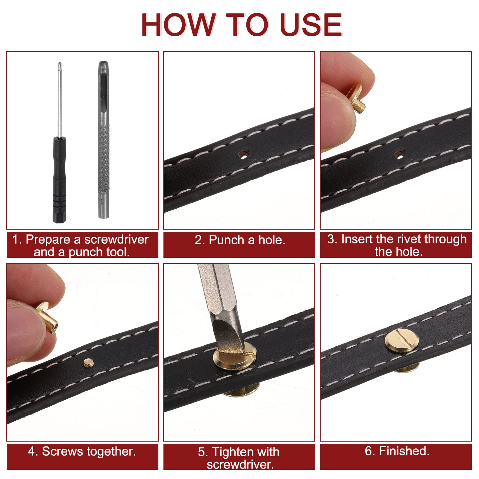 50set M5 x 4mm Chicago Screw Metal Stud Screw Rivets for Leather Black