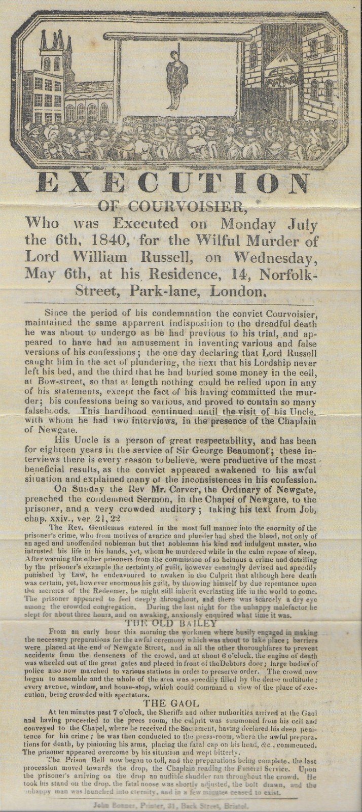 Victorian Report Execution of Couvoisier 1840 Murder of Lord William Russell