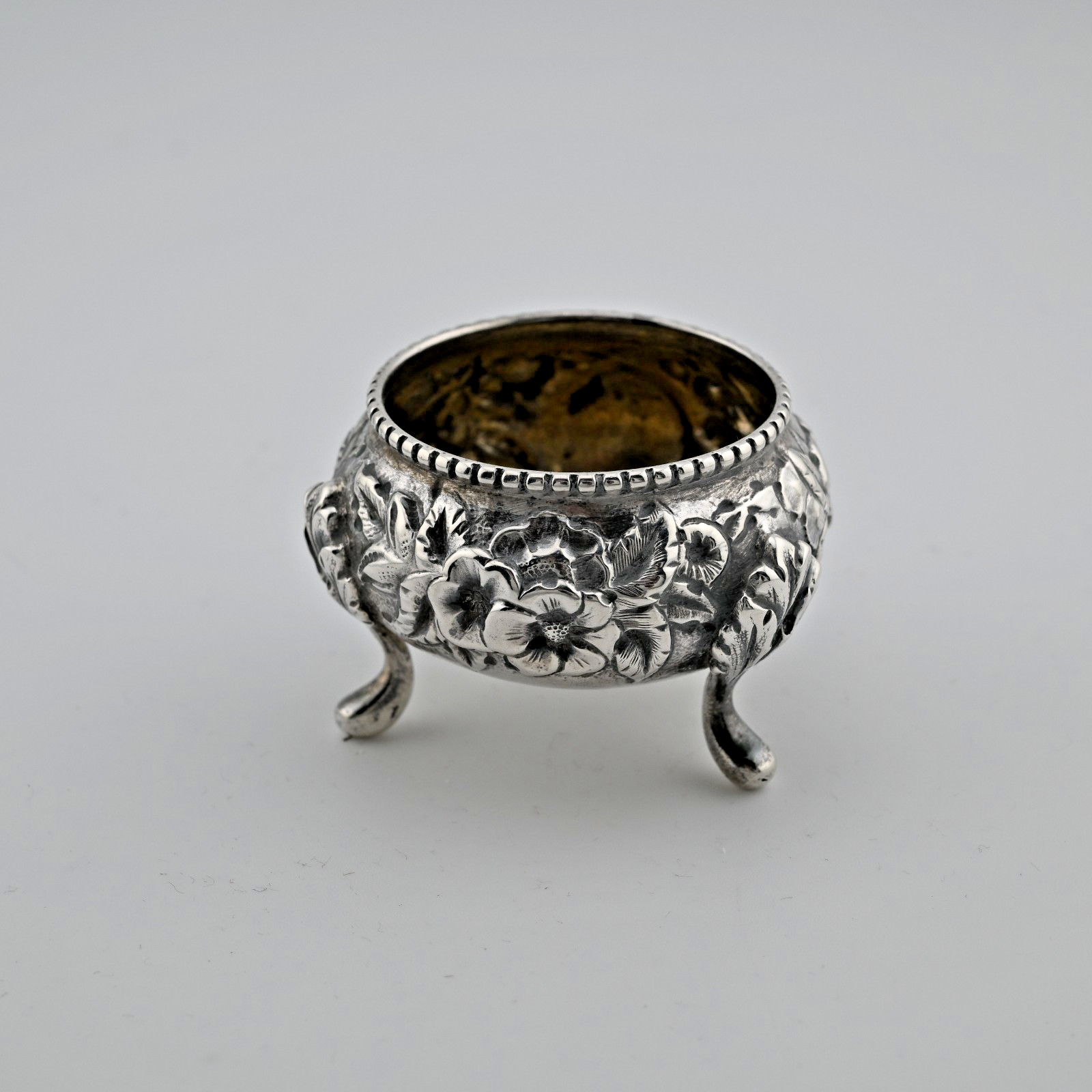 Sterling Silver A. Jacobi Floral Repousse Salt Cellar Baltimore ~no mono