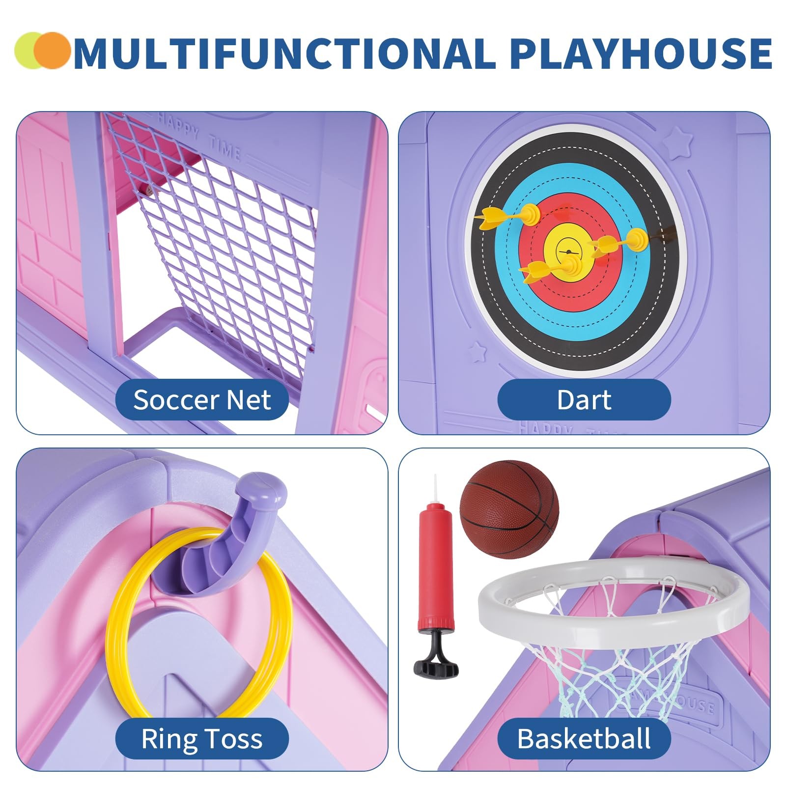 Kids Cottage Playhouse Indoor Outdoor Magnetic Dartboard Basketball Ring Toss So