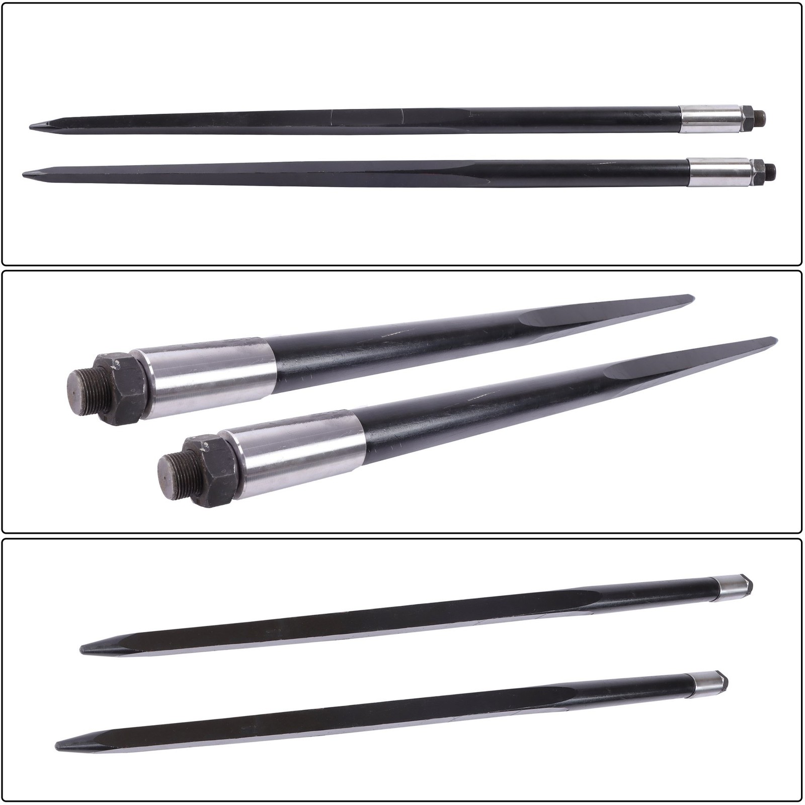 49IN Hay Spike Bale Spear 4500lb Capacity Spike Fork Fit For Tractor Black 2 Pcs