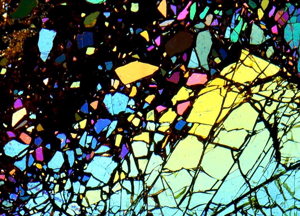 Meteorite SERICHO Pallasite RARE shredded olivine Microscope Slide Thin Section