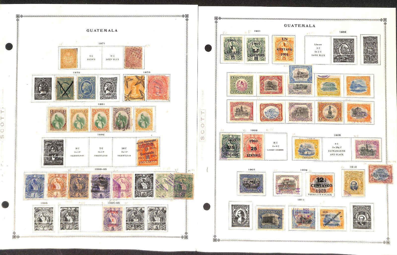 Guatemala Stamp Collection on 50 Scott International Pages, 1871-1976 (BA)