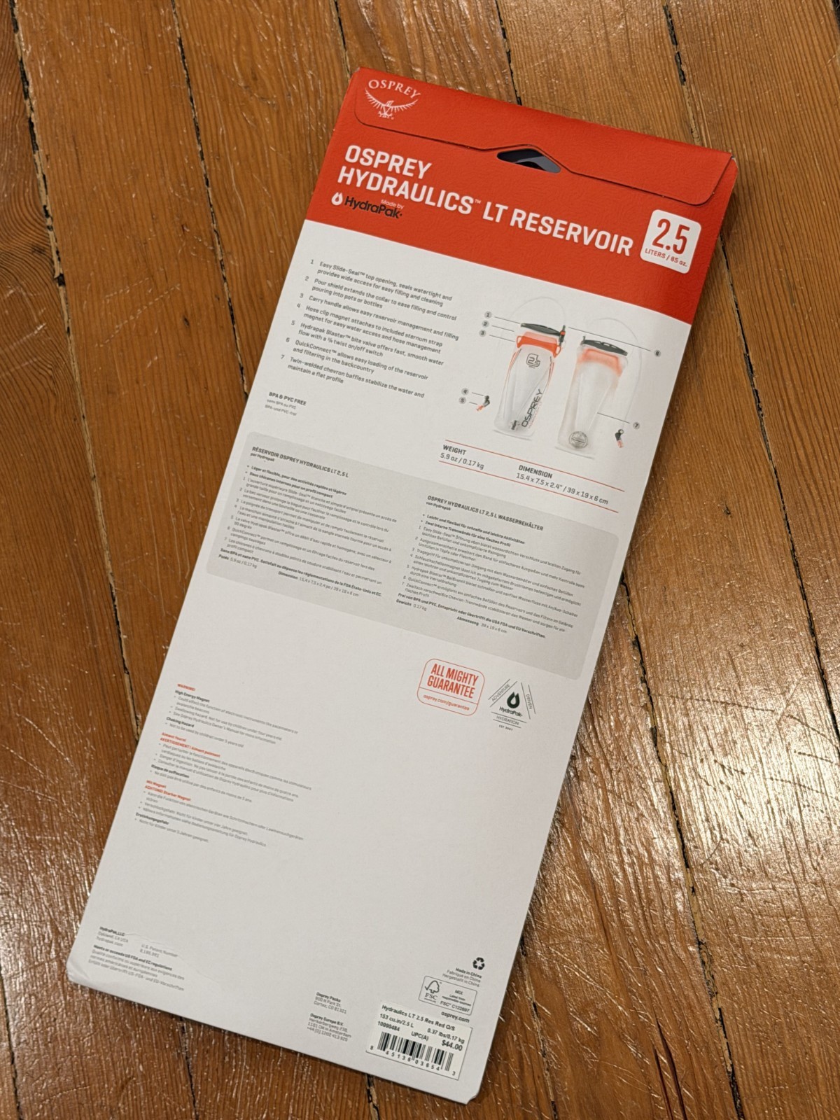 Osprey Hydraulics LT 2.5L Hydration Reservoir — Red — New w Bite Valve, Magnet