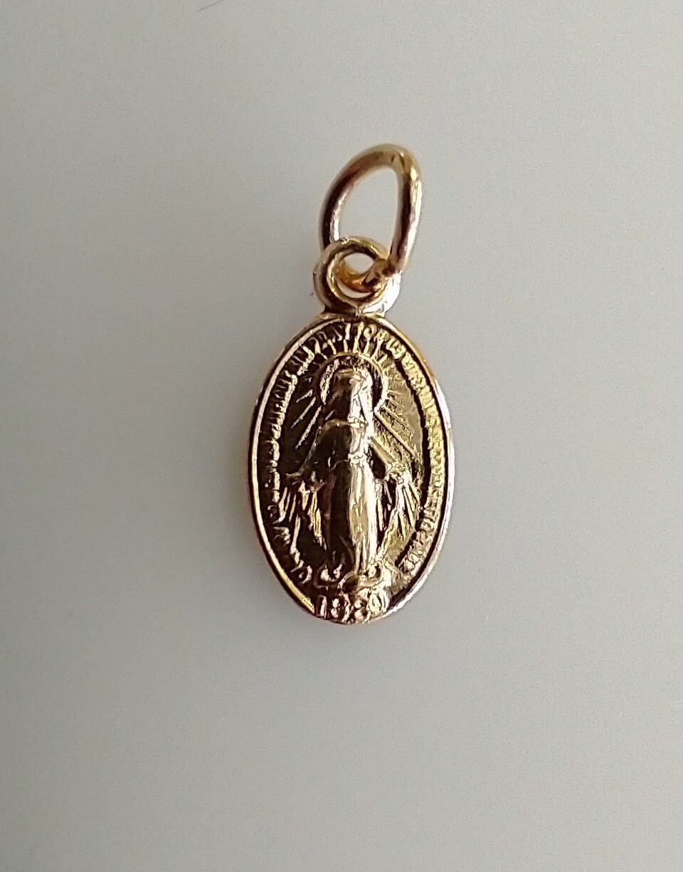 Catholic Vintage 14k Gold Tiny Miraculous Medal Mary Religious Medal