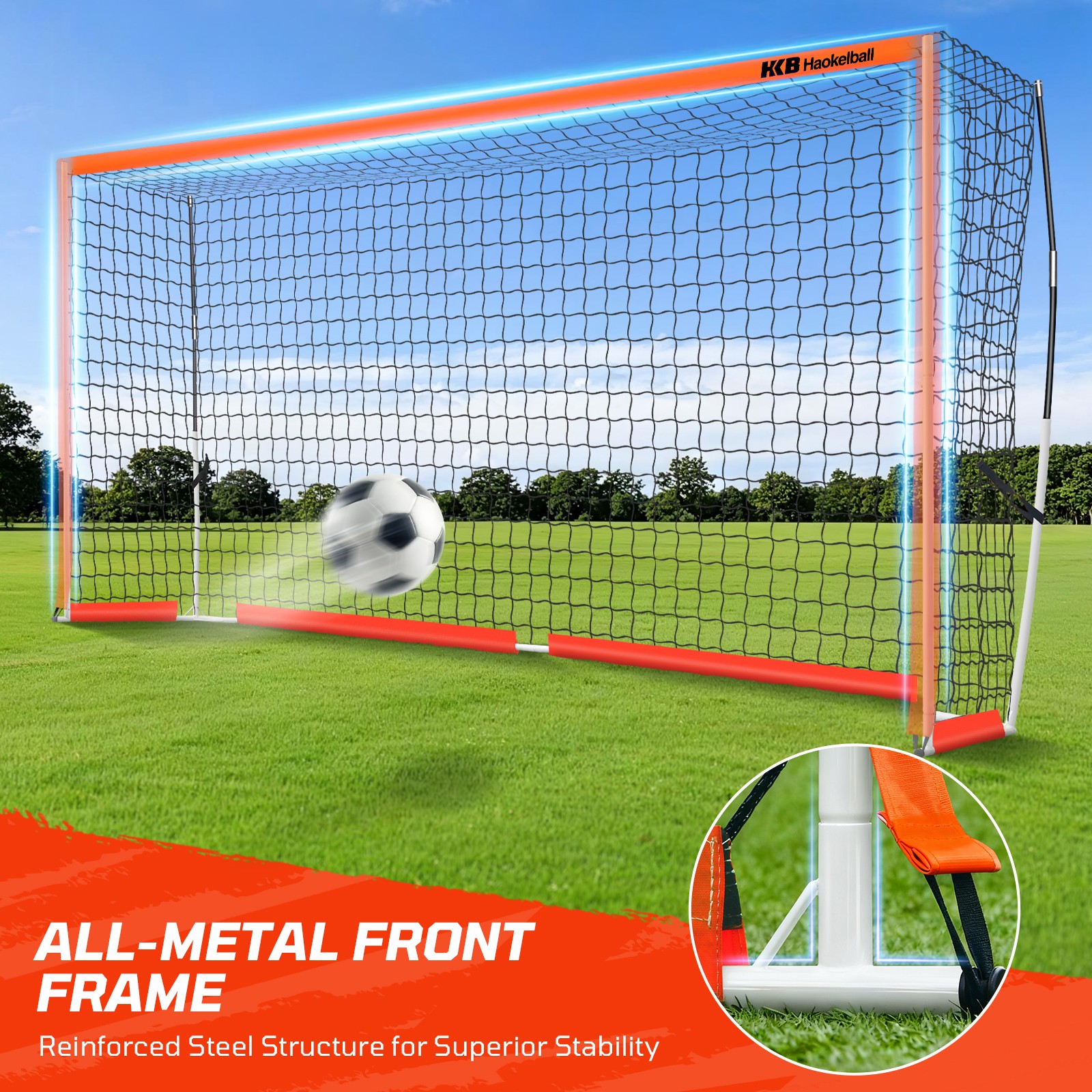 Portable Soccer Net 12x6ft Soccer Goal for Backyard Steel Frame with Net, Ladder