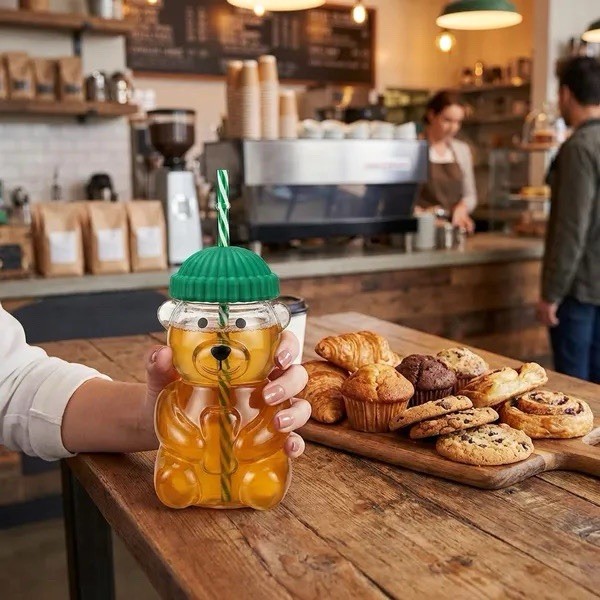 2026 Barista Bear Cup Limited Edition Glass With Straw Free Brush Gift 500 ML