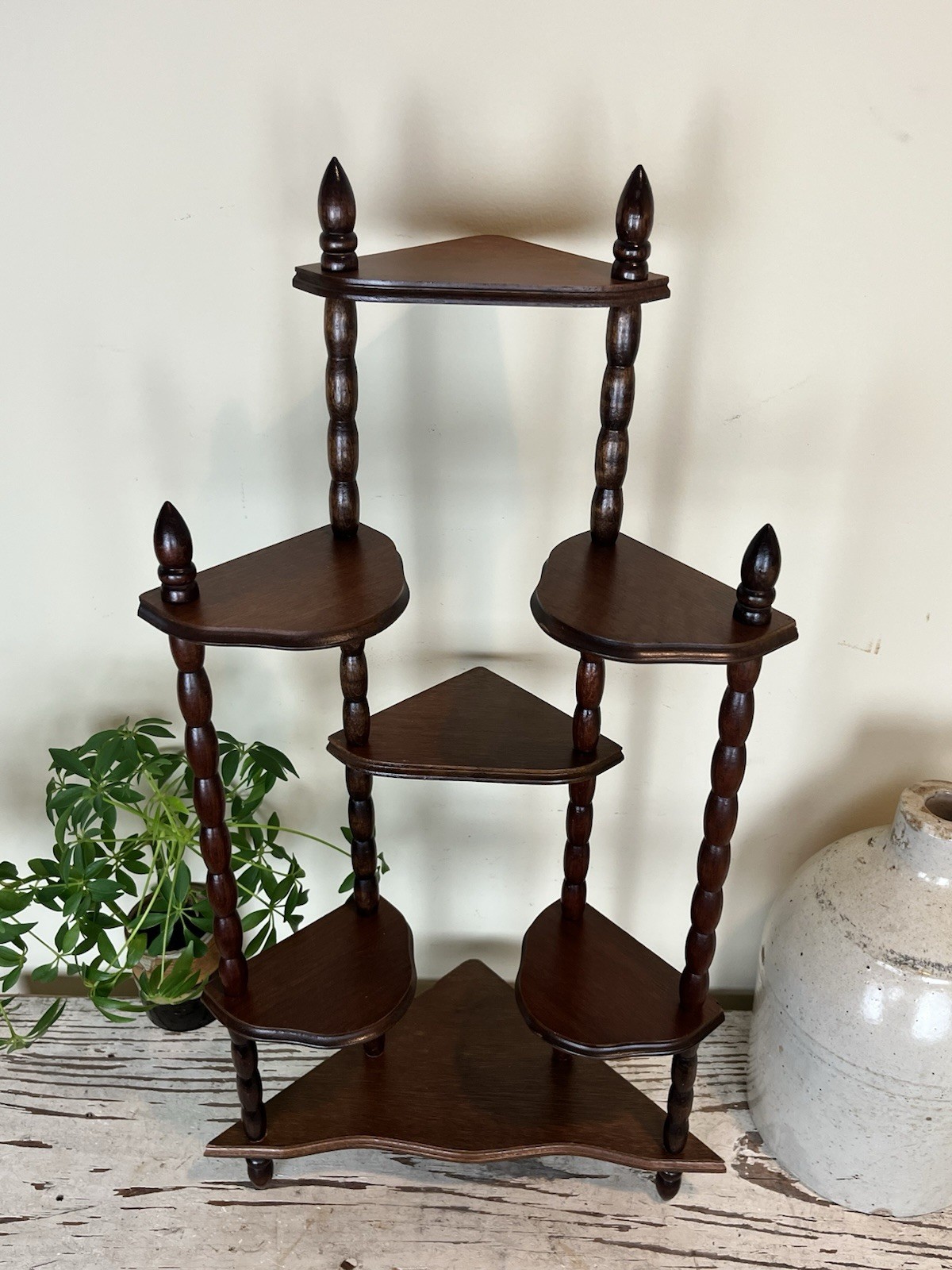 Vintage 1970s Spindle Wooden Corner Curio Display 7 Tiered Display Shelf 24 x 14