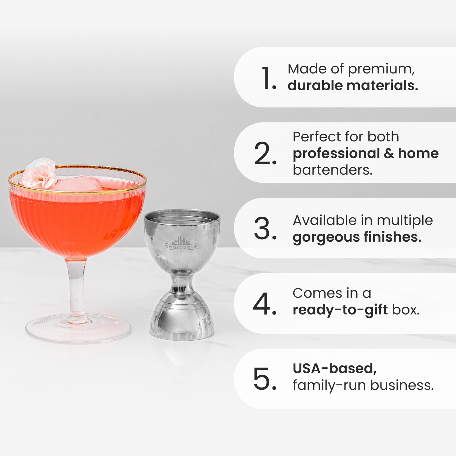 A Bar Above Premium Bell Jigger, 304 Stainless Steel Double 1 Pack, Silver