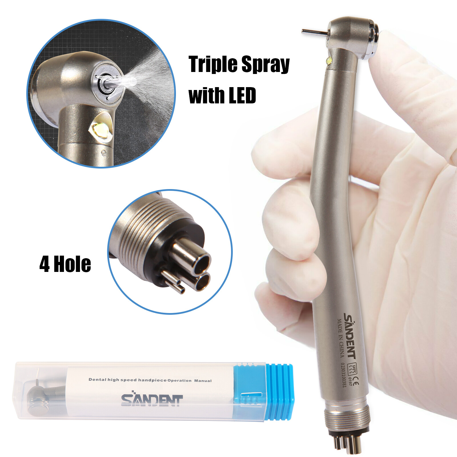 Dental LED E-generator High Speed Handpiece with Light 4 Hole For NSK Drill