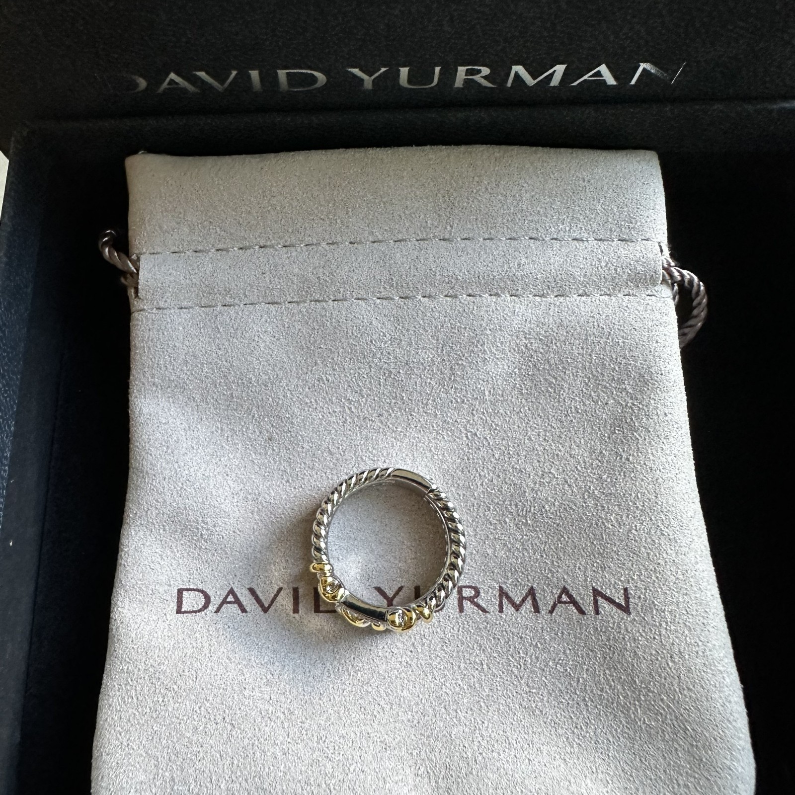 David Yurman Sterling Silver Helena Ring with 18K Gold & Diamonds Size 6