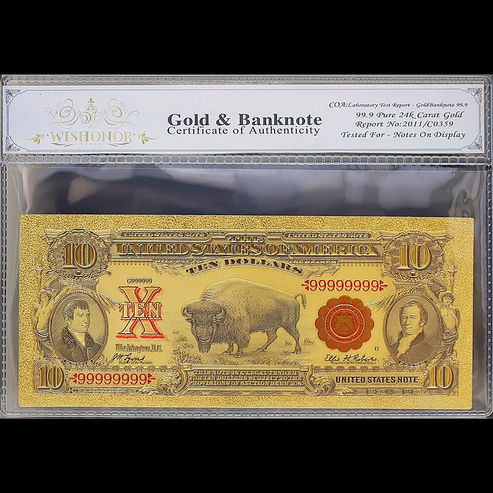 Gold 1901 $10 Ten Dollars Banknote Collectible with Bag & Certificate