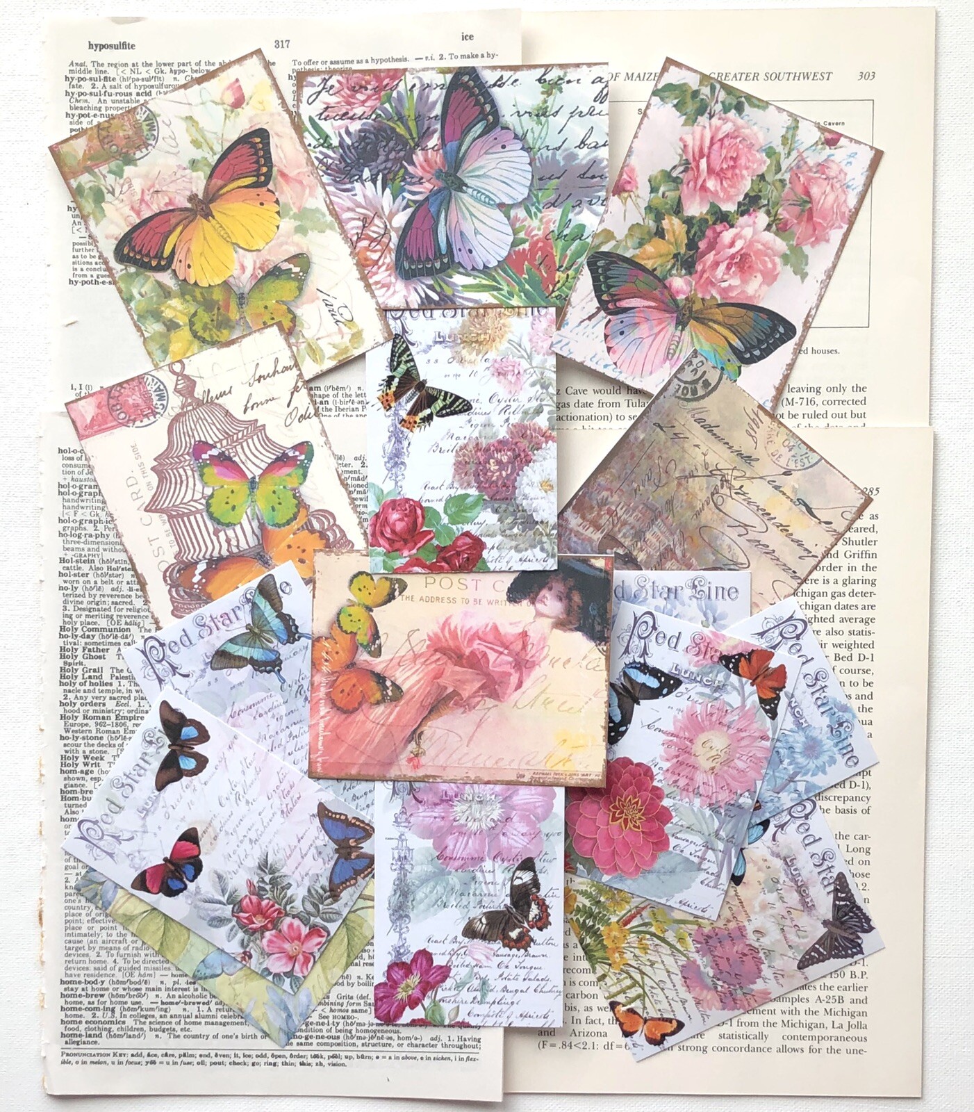 Junk journal Kit, 75+ Vintage Book Pages with Vintage Butterfly & Flower Prints