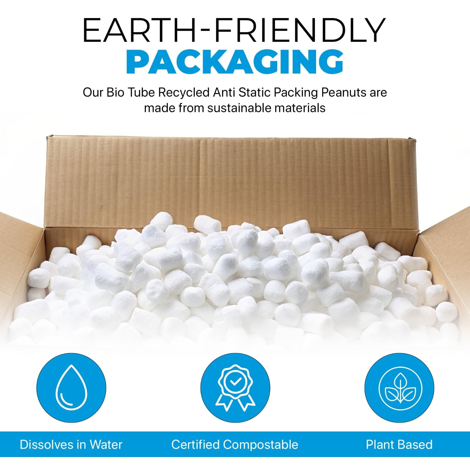 Aruva Kitchen Biodegradable Peanuts 0.25 cu ft naturaly antistatic white