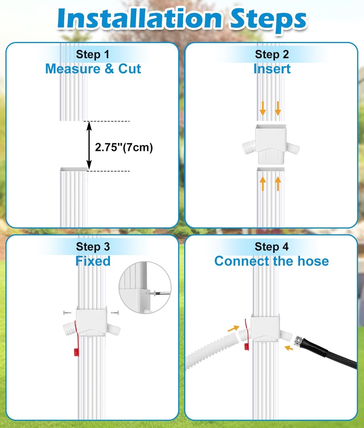 WADEO Rain Barrel Diverter for 2 x 3 Downspout with 5FT Hose