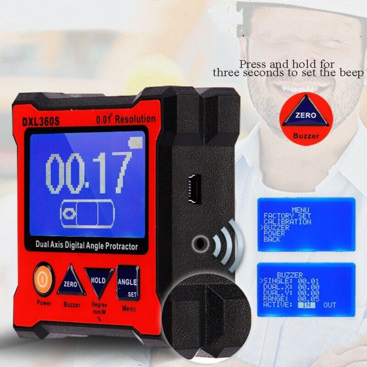 DXL360S Dual Axis Digital Angle Protractor Magnetic Finder 0.01°Resolution