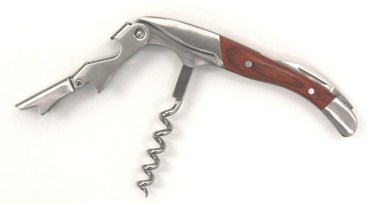 Corkscrew Wine Bottle Opener Waiters Key Wood Double Hinged with Foil Cutter