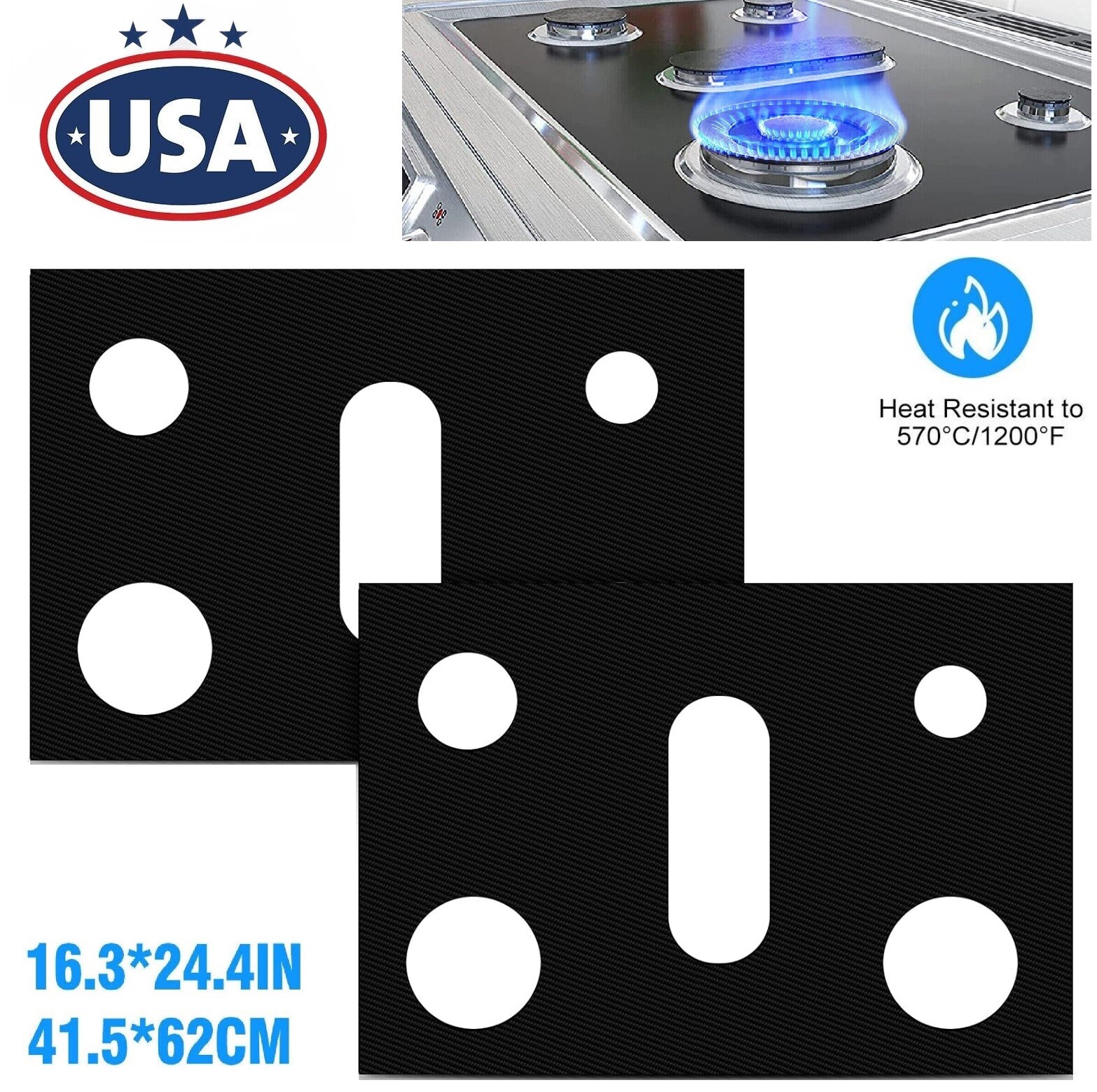 2× Kitchen Reusable Gas Range Stove Top Burner Cover Protector Non-stick Liner